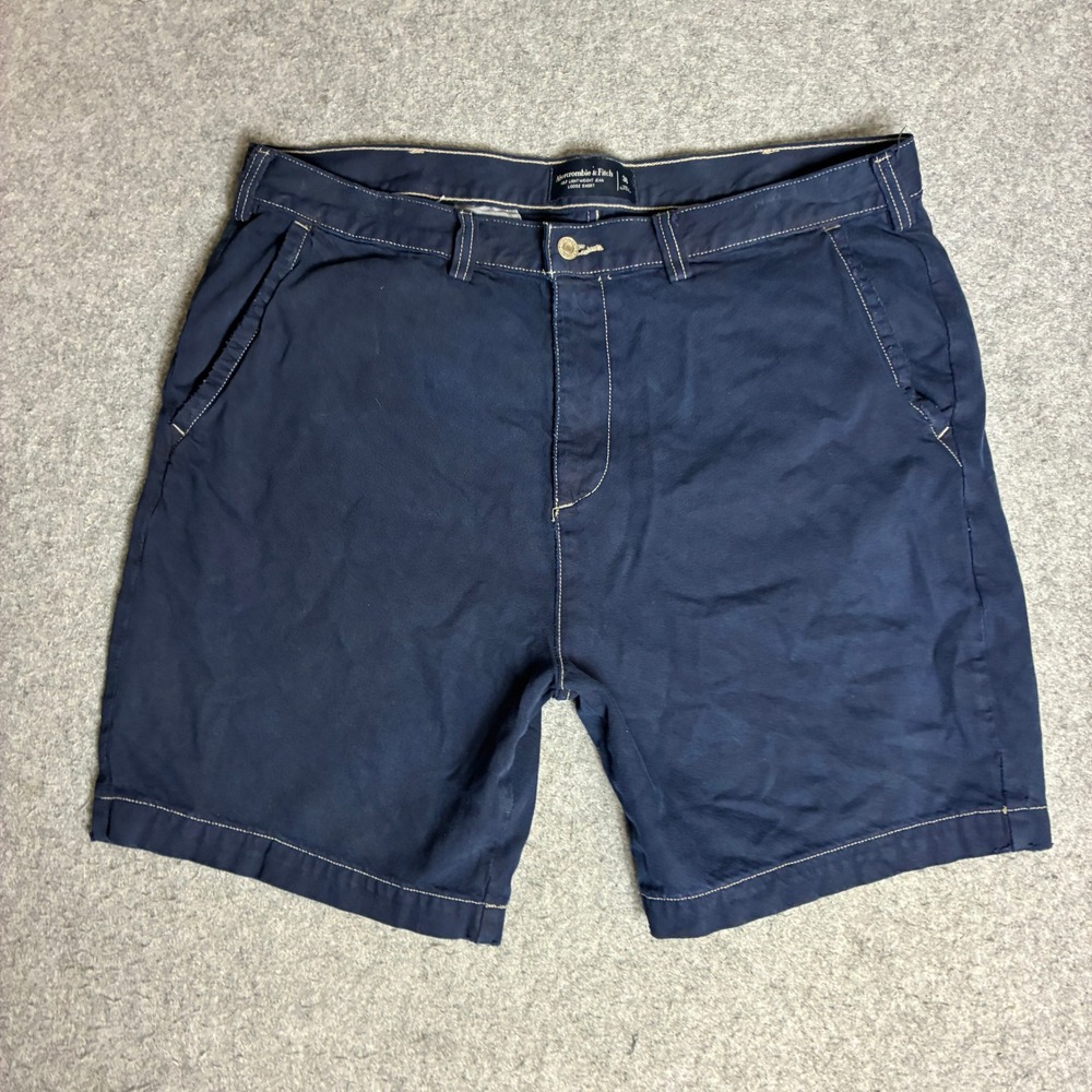 Abercrombie & Fitch Shorts Sz 38 39x8 Navy Blue Loose Fit Contrast Stitch Cargo